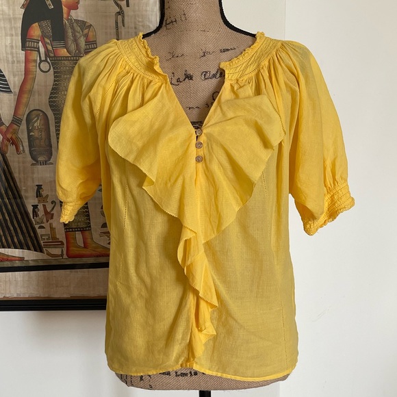 Diane Von Furstenberg yellow cotton blouse size 2 - Picture 8 of 8